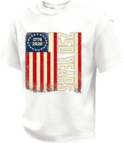 Men's 250Th Anniversary USA Flag Print Casual T Shirt Patriotic Tee Short Sleeve Waffle Tops, S-4XL in Saudi Arabia