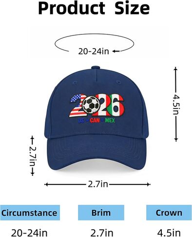 قبعة بيسبول مطرزة لمشجعي كرة القدم لعام 2026 - الولايات المتحدة الأمريكية، كندا، المكسيك، قبعة بيسبول مطرزة، مقاس قابل للتعديل للجنسين، أزرق داكن - قطن مسامي، لمشجعي كرة القدم in Saudi Arabia