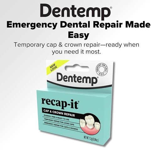 مجموعة أدوات إصلاح الأسنان والتاج من Dentemp Recap-It - أسمنت أسنان بتركيبة سريعة المفعول للأغطية السائبة (عبوة من قطعة واحدة) - أسمنت مؤقت للتاج والجسر in Kuwait