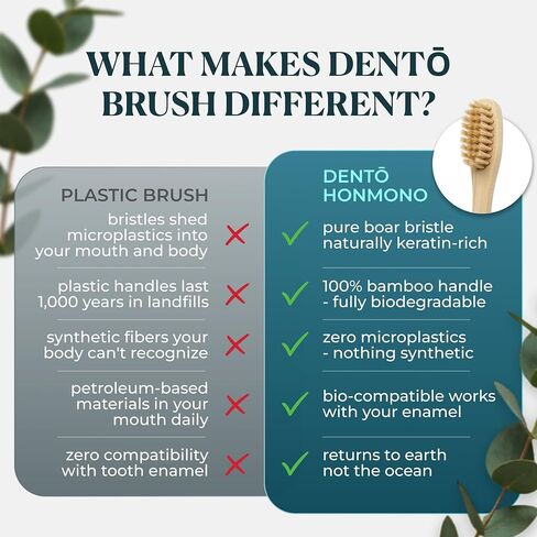 Dento 4-Pack Boar Bristle & Bamboo Toothbrushes - Premium Boar Bristles W/Keratin for Polish - Fully Biodegradable - Nylon & Plastic Free Toothbrush - Quick Dry Design in Saudi Arabia