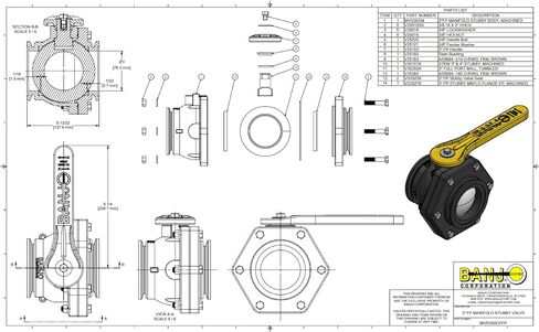 MVS300CFFP Banjo 3 "صمام قصير مشعب شفة كامل المنفذ، 150 رطل لكل بوصة مربعة in Kuwait