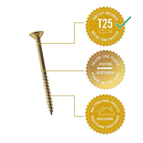 Nuvo Iron - #8 Construction Screw, 2-1/2", T25 Torx Head, Yellow Zinc Plating, 1 lb/Box (105 pcs) in Saudi Arabia