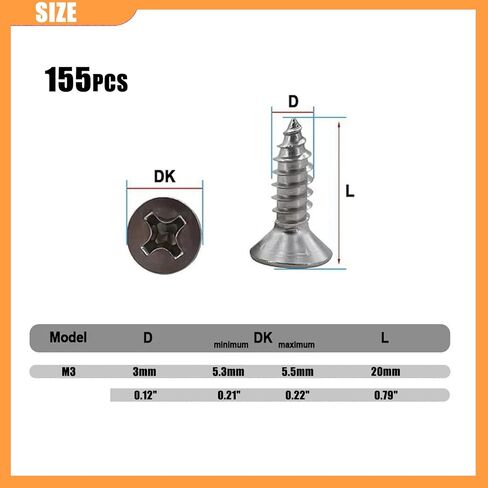 #6 x 3/4" Wood Screws, 155PCS Flat Head Phillips Screws,Fast Self Tapping Screw,18-8 (304) Stainless Steel Screws in Saudi Arabia