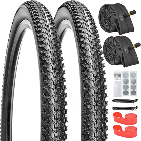 26x1.95/2.1 & 29x2.1 Inch Foldable Mountain Bike Tires and Inner Tubes AV 32mm Schrader Valve with Repair Kit, Rim Strip, Tire Levers for Mountain, Commuter and Off-Road Bike in Saudi Arabia