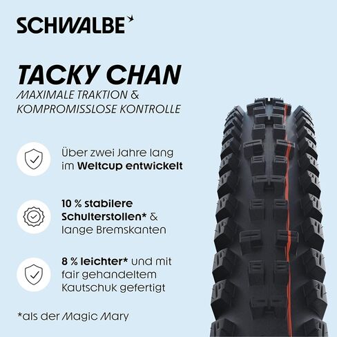 Schwalbe Tacky Chan Mountain Tire, 27.5" x2.40, Folding, Clincher, Addix Soft, Super Gravity, TL Easy, 67TPI, Black in Saudi Arabia