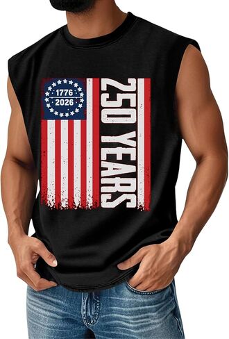 Men's 4Th of July Tank Top 250 Years American Anniversary T Shirt Flag Graphic Tee Tops, S-3XL in Saudi Arabia
