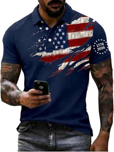 Men's 250Th Anniversary USA Tshirt Years of Liberty Buttoned Polo Shirts Hooded Raincoat Waterproof, M-3XL in Saudi Arabia