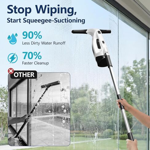 ممسحة مكنسة كهربائية للنافذة مع عمود قابل للتمديد 31-40 بوصة، أداة تنظيف النوافذ الكهربائية بقوة 2000 باسكال مع خزان مياه متسخ 2200 مللي أمبير و150 مل، ممسحة بمقبض طويل لزجاج الدش، وتنظيف النوافذ (أبيض) in Kuwait
