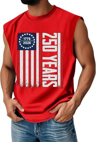 Men's 4Th of July Tank Top -250 Years American Anniversary T Shirt Flag Graphic Tee Tops, S-3XL in Saudi Arabia
