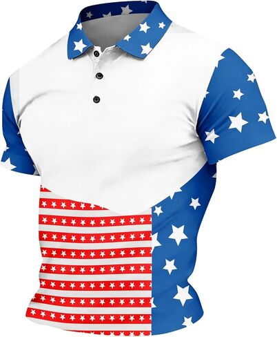 Men's Polo Shirts Short Sleeve 250 Anniversary USA Flag Shirt Business Casual Button Up Lapel Tshirts, M-3XL in Saudi Arabia