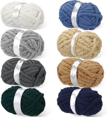 Buryeah 8 Pcs Jumbo Big Chunky Yarn for Hand Knitting Crocheting 8.8 oz Chenille Blanket Yarn Bulky Soft Thick Fluffy Plush for Knitting Blanket DIY Crafts #10 Each Skein 28.5 Yards(Rainbow Colors) in Saudi Arabia