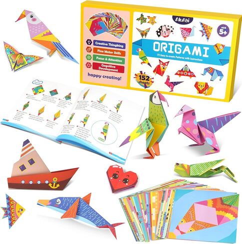 AluAbi Japanese Origami Paper Kit,100 Sheets Japanese Patterns & 400 Sheets Double Sided Color Origami Paper,DIY Arts Crafts Scrapbook Folding Paper Set for Kids Ages 5-8 8-12,Gift for Kids Boys Girls in Kuwait