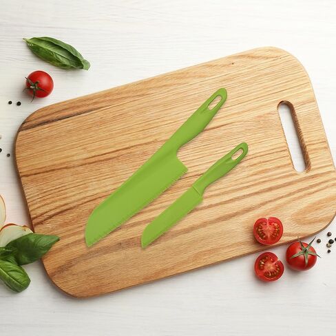 قطعتين من سكين الخس من أوجيجيجيو - سكاكين بلاستيكية مقاس 11.6 بوصة و8.7 بوصة، سكين بلاستيكي من النايلون للخضروات والفواكه والخبز والكعك والسلطة، لن تقطع يديك، أخضر in Kuwait
