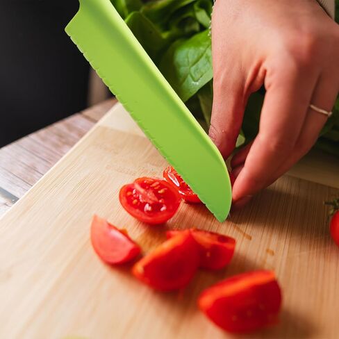 قطعتين من سكين الخس من أوجيجيجيو - سكاكين بلاستيكية مقاس 11.6 بوصة و8.7 بوصة، سكين بلاستيكي من النايلون للخضروات والفواكه والخبز والكعك والسلطة، لن تقطع يديك، أخضر in Kuwait