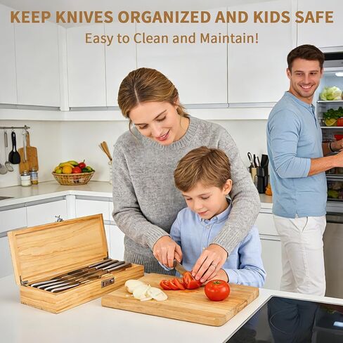 صندوق قفل السكاكين للمطبخ - صندوق تخزين السكاكين، حامل سكاكين كبيرة مطورة وقابلة للقفل ومنظم تخزين أدوات الطهي سريع وآمن in Kuwait