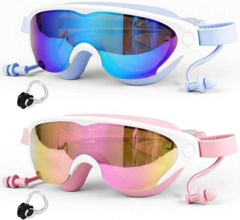 نظارات سباحة للأطفال من Zoomsnail مكونة من قطعتين، نظارات سباحة مضادة للكسر وتسرب الأشعة فوق البنفسجية للأطفال الصغار للأولاد والبنات من سن 3 إلى 15 عامًا in Kuwait