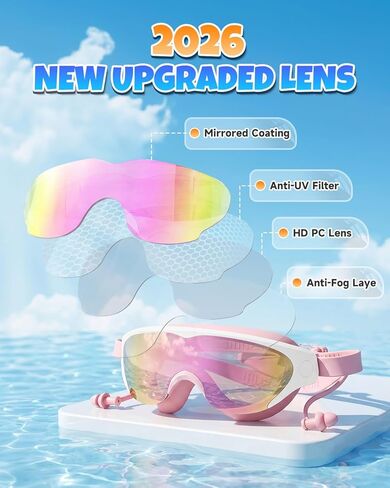 نظارات سباحة للأطفال من Zoomsnail مكونة من قطعتين، نظارات سباحة مضادة للكسر وتسرب الأشعة فوق البنفسجية للأطفال الصغار للأولاد والبنات من سن 3 إلى 15 عامًا in Kuwait