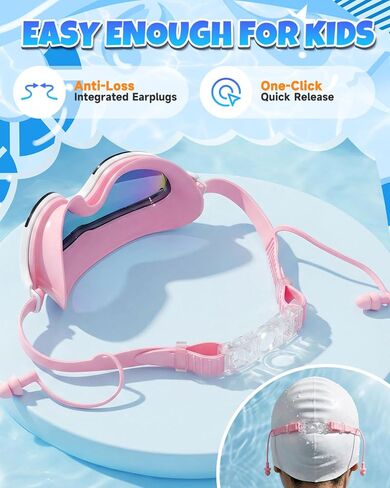 نظارات سباحة للأطفال من Zoomsnail مكونة من قطعتين، نظارات سباحة مضادة للكسر وتسرب الأشعة فوق البنفسجية للأطفال الصغار للأولاد والبنات من سن 3 إلى 15 عامًا in Kuwait