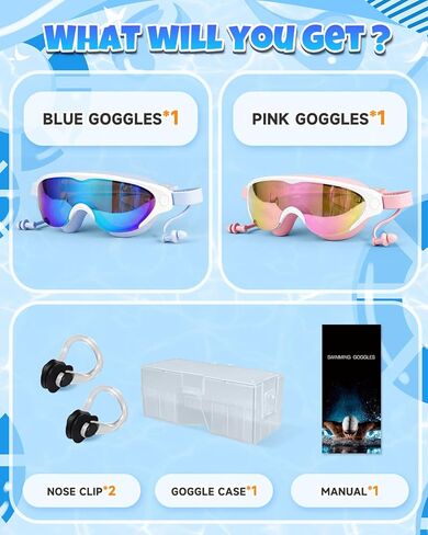 نظارات سباحة للأطفال من Zoomsnail مكونة من قطعتين، نظارات سباحة مضادة للكسر وتسرب الأشعة فوق البنفسجية للأطفال الصغار للأولاد والبنات من سن 3 إلى 15 عامًا in Kuwait