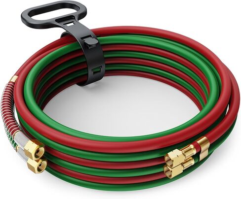 ARCCAPTAIN Grade T Oxygen Acetylene Hose, 1/4" x 50 FT with 9/16"-18 B Fittings and Spring Guards, Welding Torch Hose for Oxy Acetylene Flame Welding and Cutting in Saudi Arabia