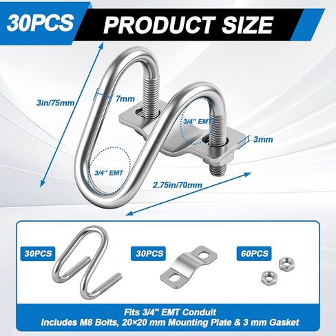 30 Pack Cross Pipe Clamp for 3/4 EMT Conduit, U-shaped Screw Bolt Crossover Clamps, Galvanized Vertical Pipe Clip Connector for Greenhouse, Hoop House, Canopy, Farm, Fence in Saudi Arabia