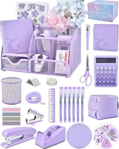 23pc Pink Desk Accessories and Organizers with Mesh Organizer Stapler Tape Dispenser Calculator and a Lot of Office Pink Office Supplies Beautifully Presented in a Gift Box in Saudi Arabia