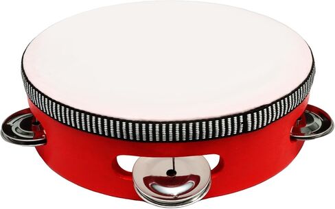 6 Inch Wooden Round Tambourine, Red Single Row Tambourine with Metal Jingles, Hand Held Percussion Musical Instrument for KTV, Party (1 Pcs) in Saudi Arabia