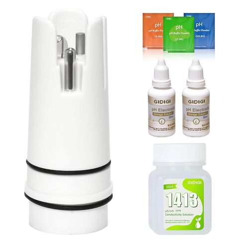 مسبار الأس الهيدروجيني البديل لجهاز GIDIGI يعرض في الوقت نفسه مقياس الأس الهيدروجيني، وقطب الأس الهيدروجيني مع محلول معايرة EC 1413μS/cm ومحلول تخزين الأس الهيدروجيني لـ GX-T4، GX-T5 in Kuwait