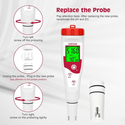 مسبار الأس الهيدروجيني البديل لجهاز GIDIGI يعرض في الوقت نفسه مقياس الأس الهيدروجيني، وقطب الأس الهيدروجيني مع محلول معايرة EC 1413μS/cm ومحلول تخزين الأس الهيدروجيني لـ GX-T4، GX-T5 in Kuwait