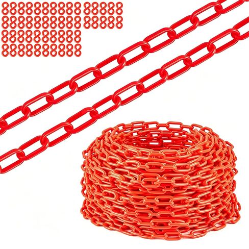 120 Feet Yellow Plastic Chain Links,6MM Thick Safety Chain with 1.5-Inch Links, Plastic Barrier Chain with 25 PCS S-Hooks, for Crowd Control, Queue Lines, Parking, Fences in Kuwait