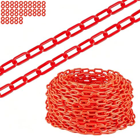 120 Feet Yellow Plastic Chain Links,6MM Thick Safety Chain with 1.5-Inch Links, Plastic Barrier Chain with 25 PCS S-Hooks, for Crowd Control, Queue Lines, Parking, Fences in Kuwait