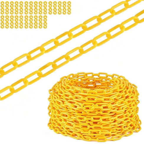 120 Feet Yellow Plastic Chain Links,6MM Thick Safety Chain with 1.5-Inch Links, Plastic Barrier Chain with 25 PCS S-Hooks, for Crowd Control, Queue Lines, Parking, Fences in Kuwait