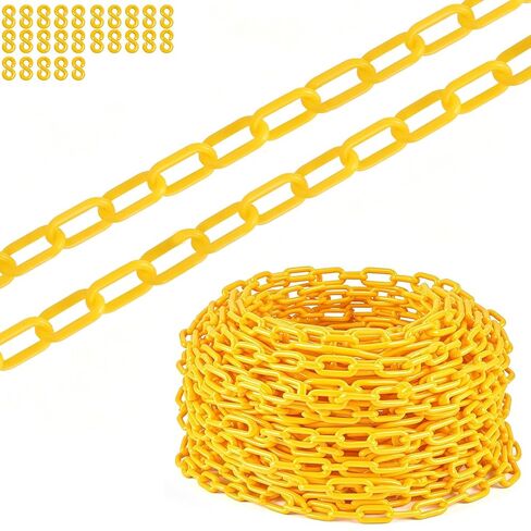 120 Feet Yellow Plastic Chain Links,6MM Thick Safety Chain with 1.5-Inch Links, Plastic Barrier Chain with 25 PCS S-Hooks, for Crowd Control, Queue Lines, Parking, Fences in Kuwait