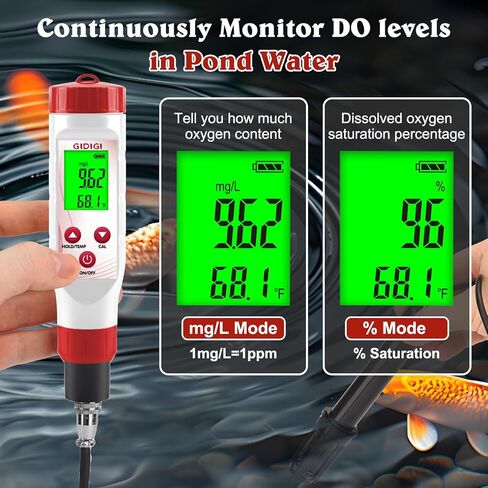 مجموعة اختبار مقياس الأكسجين المذاب، جهاز اختبار الأكسجين في البركة، جهاز قياس مع غطاء غشاء قابل للاستبدال، ماء أكسجين صفر، إلكتروليت، لمياه الصرف الصحي لحوض السمك 0.0-40.0 ملجم/لتر in Kuwait