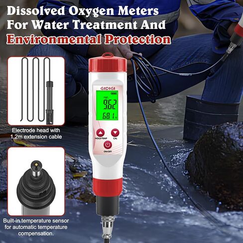 مجموعة اختبار مقياس الأكسجين المذاب، جهاز اختبار الأكسجين في البركة، جهاز قياس مع غطاء غشاء قابل للاستبدال، ماء أكسجين صفر، إلكتروليت، لمياه الصرف الصحي لحوض السمك 0.0-40.0 ملجم/لتر in Kuwait