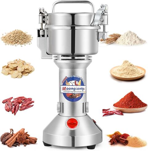 Moongiantgo 800 جرام مطحنة الحبوب الآمنة 2600 واط كهربائية عالية السرعة من الفولاذ المقاوم للصدأ مطحنة التوابل الجافة الطاحن للقمح والذرة والأرز والفلفل والأعشاب وحبوب القهوة والفطر المجفف، 110 فولت in Kuwait