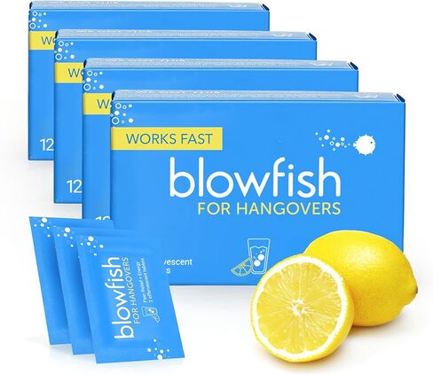 Blowfish for Hangovers | Fast, Effective Hangover Relief | Works in 15 Minutes | Hydrates, Relieves Headache, and Boosts Energy in One Step (4 Boxes) in Saudi Arabia