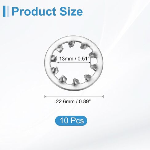 10 قطع من Uxcell 1/2 غسالة قفل أسنان داخلية، 304 من الفولاذ المقاوم للصدأ متعدد الأسنان، قفل قفل نجمة، لون فضي in Saudi Arabia