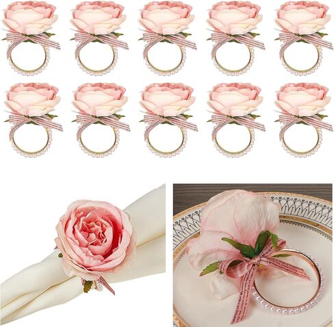 100pcs Napkin Rings, Pink Imitation Pearl Beaded Buckles for DIY Serviette Ring Holders,Wedding Dinner Party Table Decorations in Kuwait