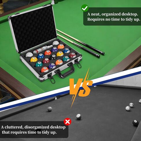Pool Balls Case Portable Carrying Box with Handle, Large Capacity Hard Billiard Ball Case Aluminum Alloy Material for 8-ball and 9-ball (Case Only) （Lockable, key included） in Kuwait