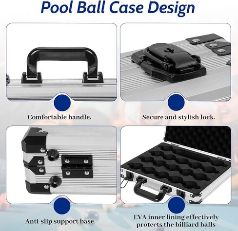 Pool Balls Case Portable Carrying Box with Handle, Large Capacity Hard Billiard Ball Case Aluminum Alloy Material for 8-ball and 9-ball (Case Only) （Lockable, key included） in Kuwait