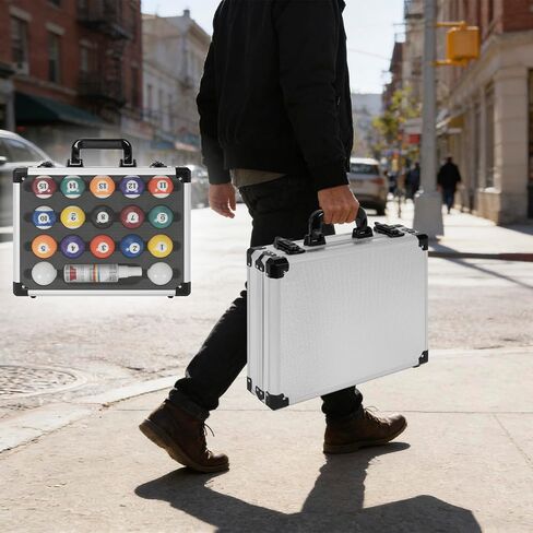 Pool Balls Case Portable Carrying Box with Handle, Large Capacity Hard Billiard Ball Case Aluminum Alloy Material for 8-ball and 9-ball (Case Only) （Lockable, key included） in Kuwait