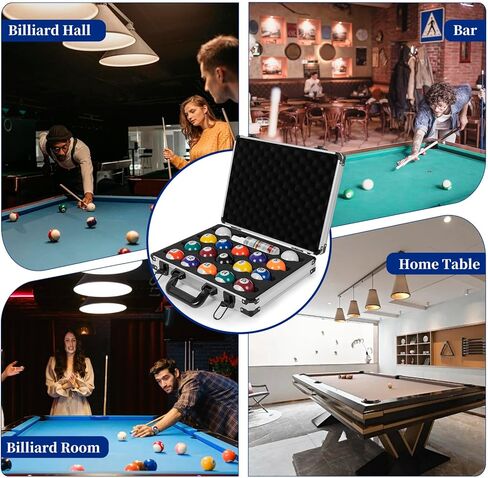 Pool Balls Case Portable Carrying Box with Handle, Large Capacity Hard Billiard Ball Case Aluminum Alloy Material for 8-ball and 9-ball (Case Only) （Lockable, key included） in Kuwait