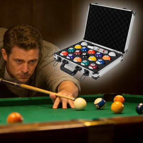 Pool Balls Case Portable Carrying Box with Handle, Large Capacity Hard Billiard Ball Case Aluminum Alloy Material for 8-ball and 9-ball (Case Only) （Lockable, key included） in Kuwait