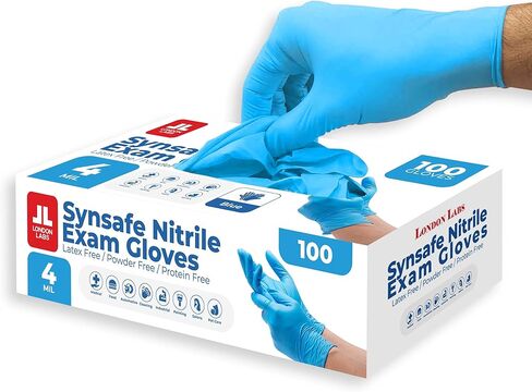 Synsafe 4 Mil - قفازات امتحان النتريل الأزرق - قابلة للاختصار قابلة للتشويش مجانًا وخالية من المسحوق - قفازات مطاطية قوية جدًا in Kuwait