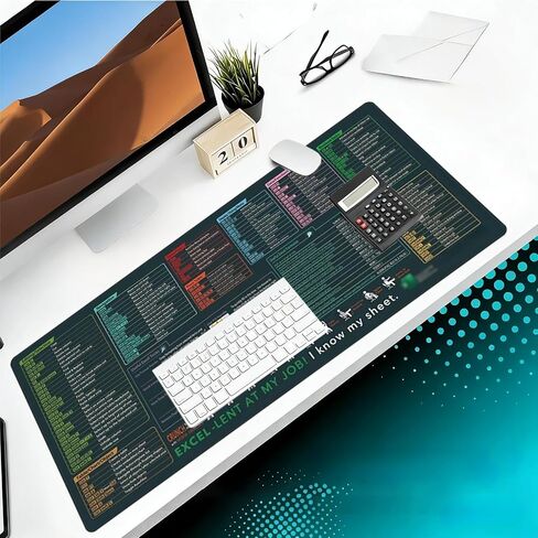 Excel Shortcut Keys Mouse Pad, Extended Large Spreadsheet Keyboard Mat, Non-Slip Stitched Edge SBD06 in Saudi Arabia