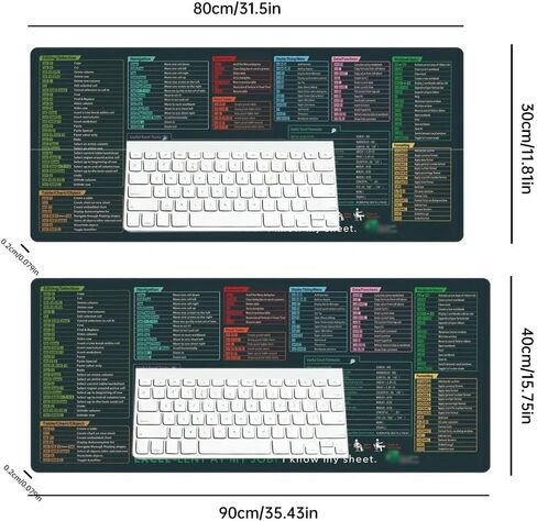 Excel Shortcut Keys Mouse Pad, Extended Large Spreadsheet Keyboard Mat, Non-Slip Stitched Edge SBD06 in Saudi Arabia