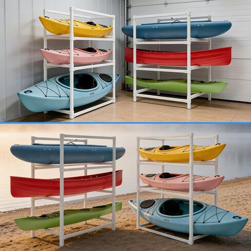 KAXIWEI DIY Freestanding Kayak Storage Rack PVC Stand Adjustable 3-Tier Design for Kayaks Canoes Paddle Boards Indoor Outdoor Use, Waterproof Corrosion Resistant Lightweight Garage Dock Mount in Saudi Arabia
