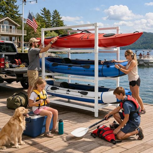 KAXIWEI DIY Freestanding Kayak Storage Rack PVC Stand Adjustable 3-Tier Design for Kayaks Canoes Paddle Boards Indoor Outdoor Use, Waterproof Corrosion Resistant Lightweight Garage Dock Mount in Saudi Arabia