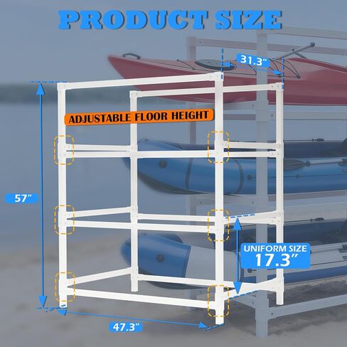 KAXIWEI DIY Freestanding Kayak Storage Rack PVC Stand Adjustable 3-Tier Design for Kayaks Canoes Paddle Boards Indoor Outdoor Use, Waterproof Corrosion Resistant Lightweight Garage Dock Mount in Saudi Arabia